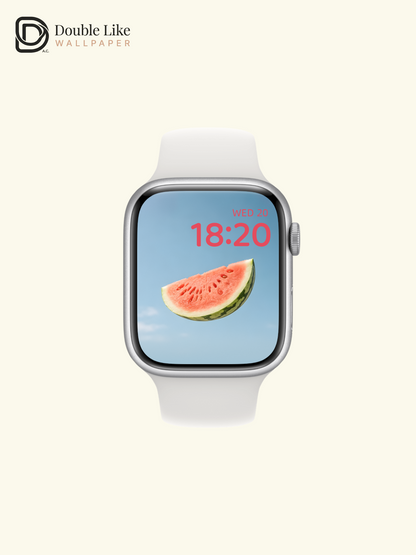 Floating Fresh Watermelon Slice Blue Sky Minimalist Aesthetic Wallpaper Pack [#ZMY512]