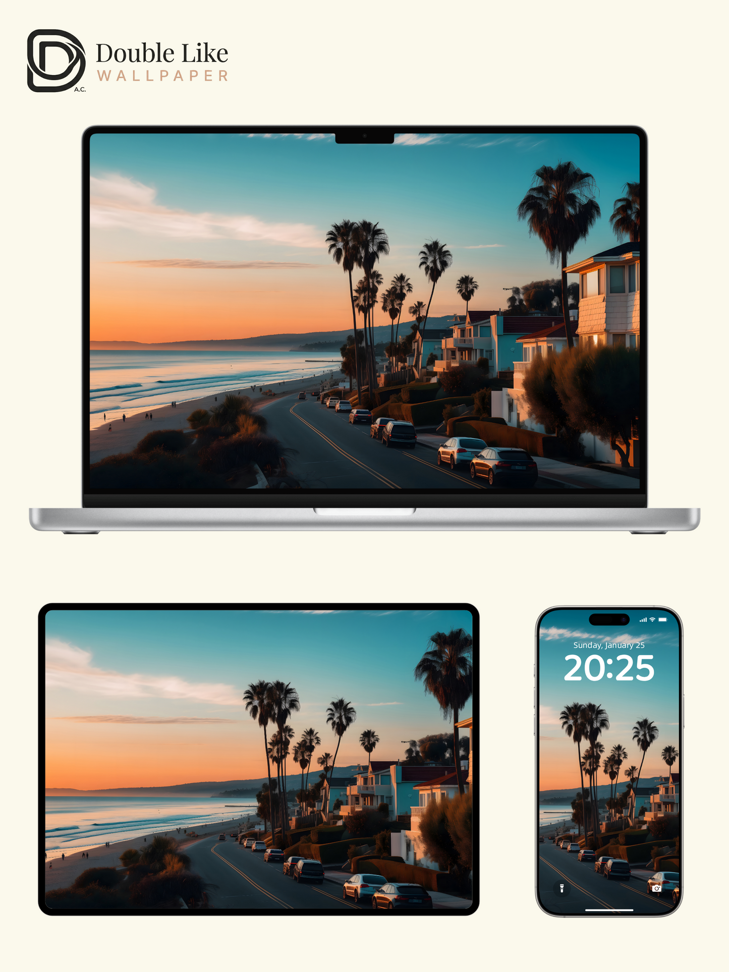 Coastal Sunset Highway Palm Trees Landscape Wallpaper Pack [#ZJYX0148]