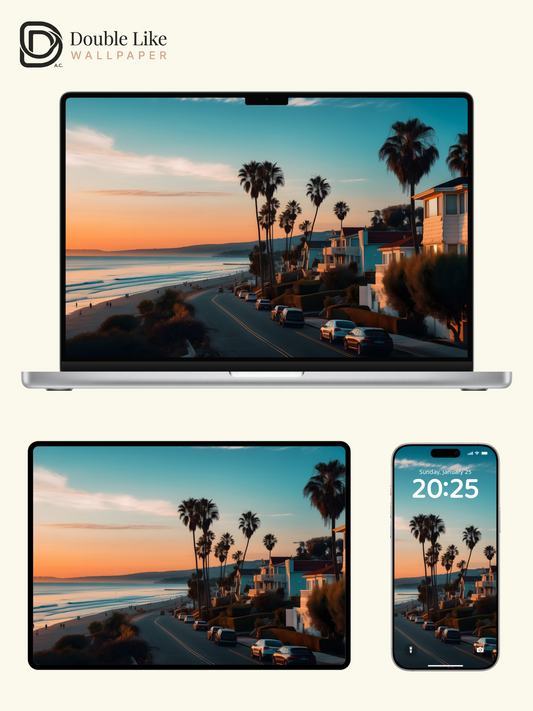 Coastal Sunset Highway Palm Trees Landscape Wallpaper Pack [#ZJYX0148]