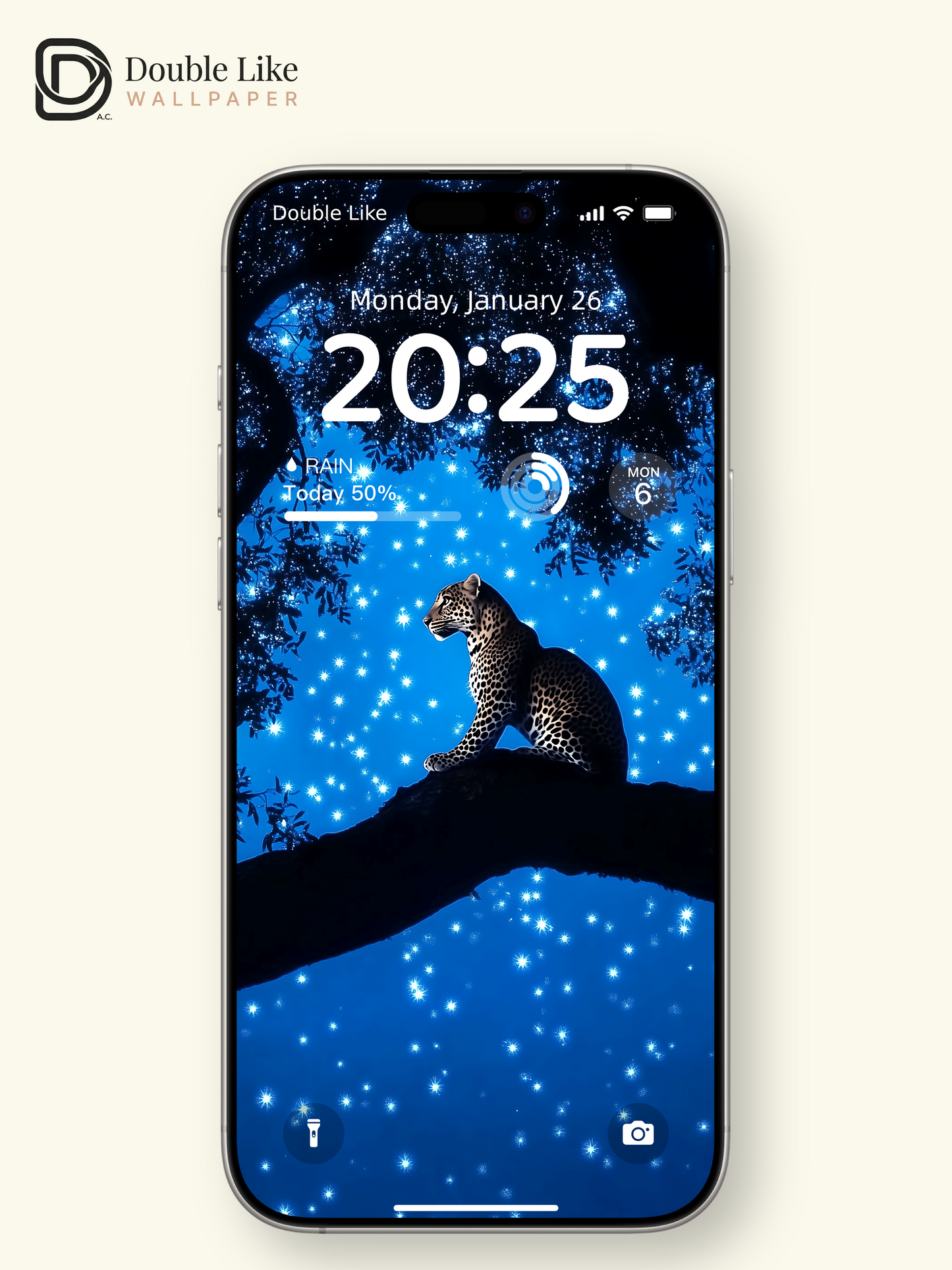 Leopard on Starry Tree Night Digital Art Wallpaper Pack [#ZJY619]