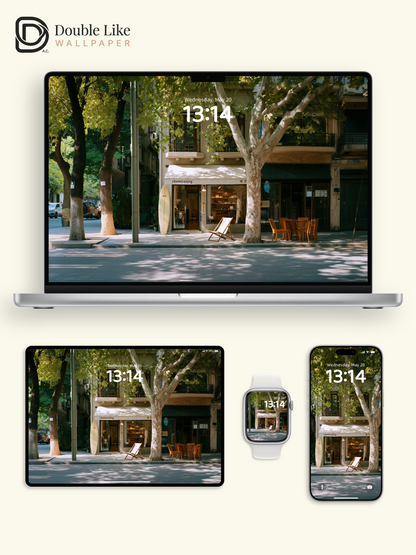 Sunlit Sycamore Tree Street Shop Aesthetic Wallpaper Pack [#JJ1388]