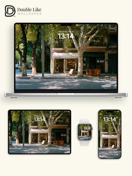 Sunlit Sycamore Tree Street Shop Aesthetic Wallpaper Pack [#JJ1388]
