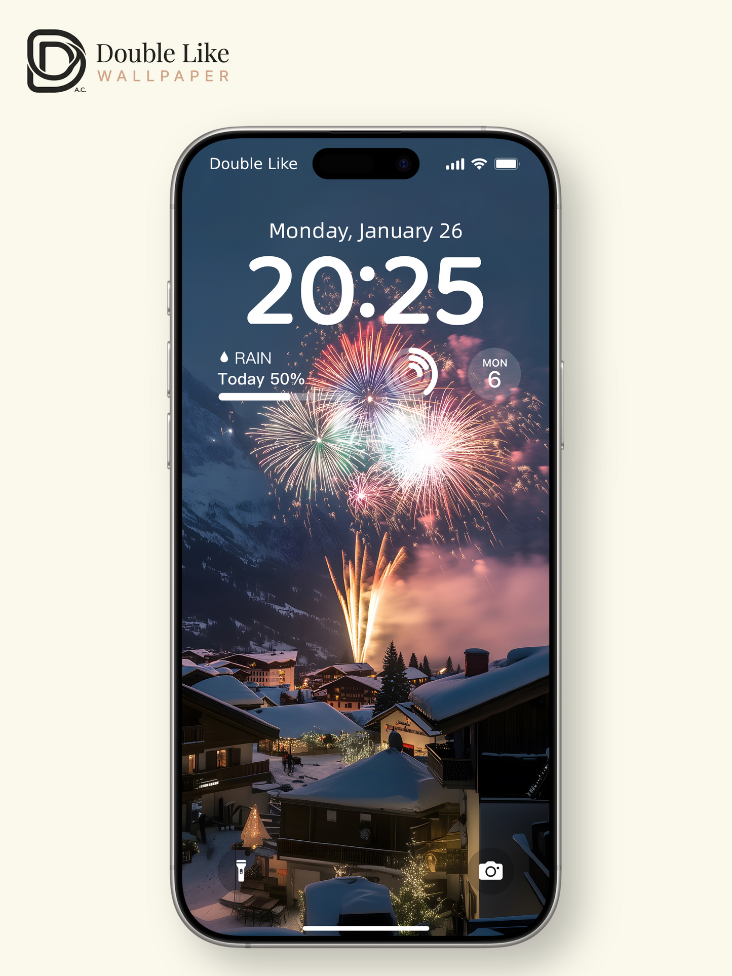 New Year Fireworks Snow Mountain Winter Holiday Wallpaper [#ZJYX0370]