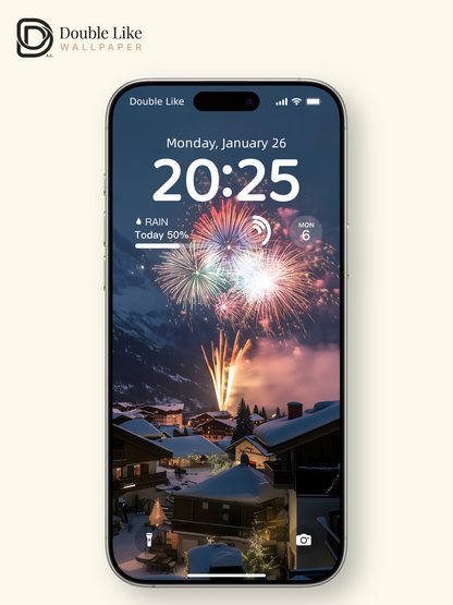 New Year Fireworks Snow Mountain Winter Holiday Wallpaper [#ZJYX0370]