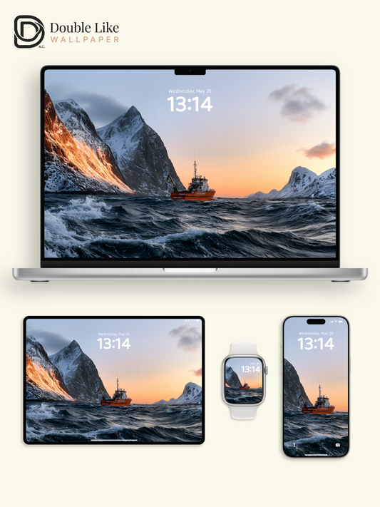 Arctic Fjord Golden Hour Orange Ship Aesthetic Wallpaper Pack [#JJ1407]