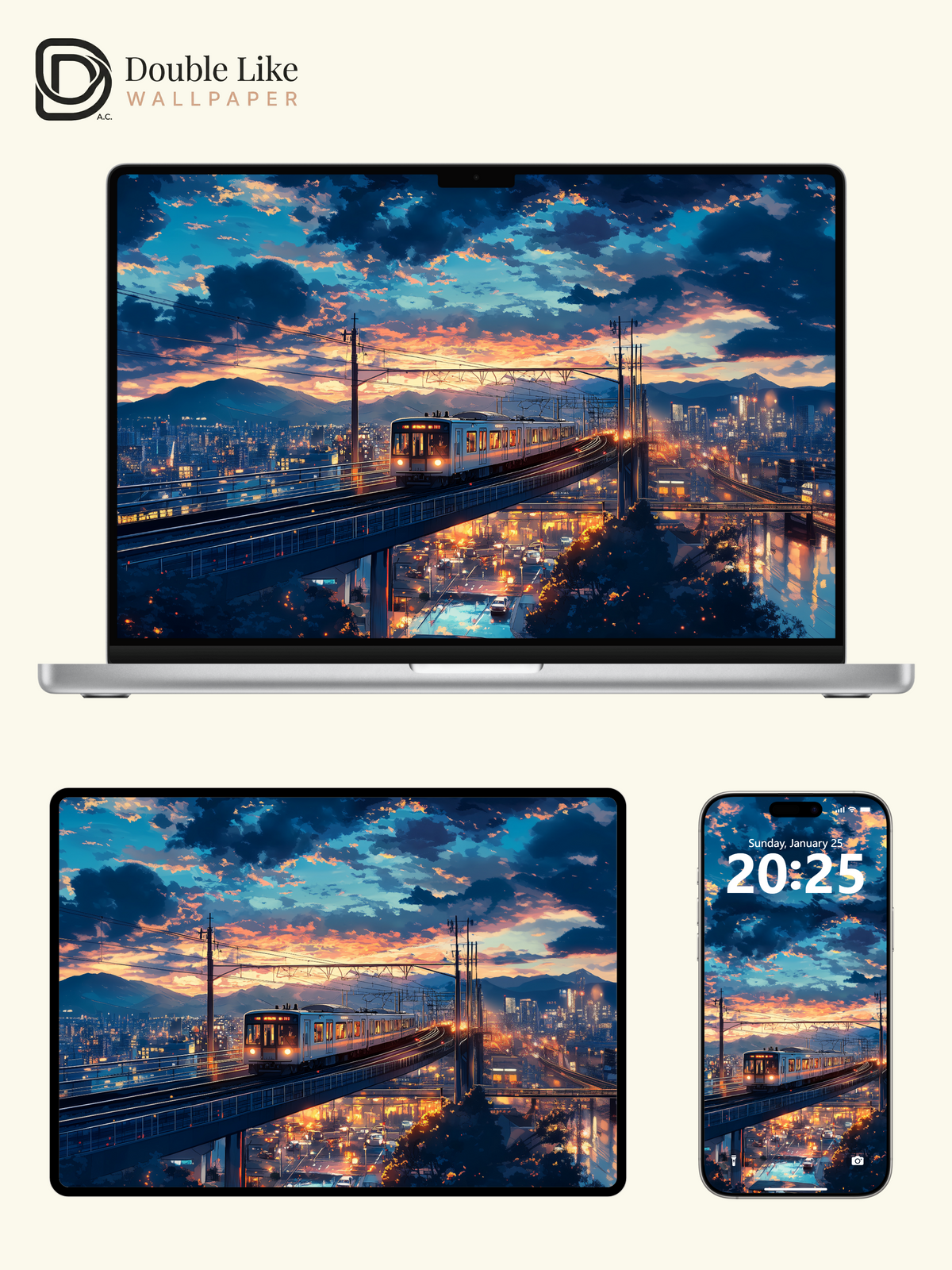 Anime Sunset Train Cityscape Aesthetic Wallpaper Pack [#WGF107]