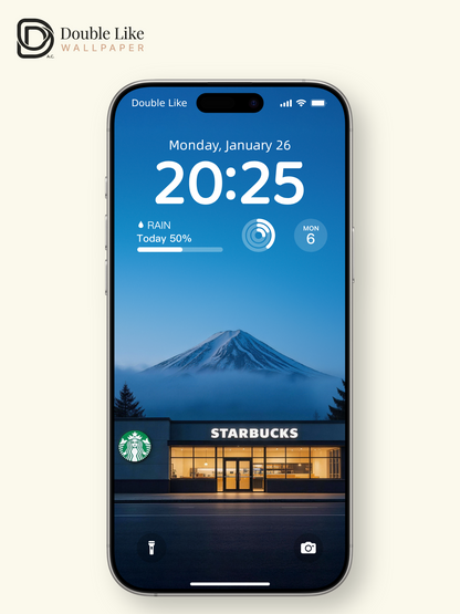 Blue Dusk Mount Fuji Starbucks Minimal Calming Japanese Aesthetic Landscape Wallpaper Pack [#LFHL30414]