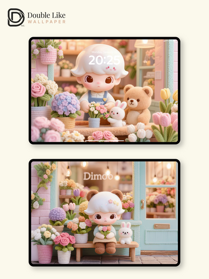 Spring Flower Shop World 🌸 Cute Healing IP Wallpaper Set Phone & Tablet [#JJ174]