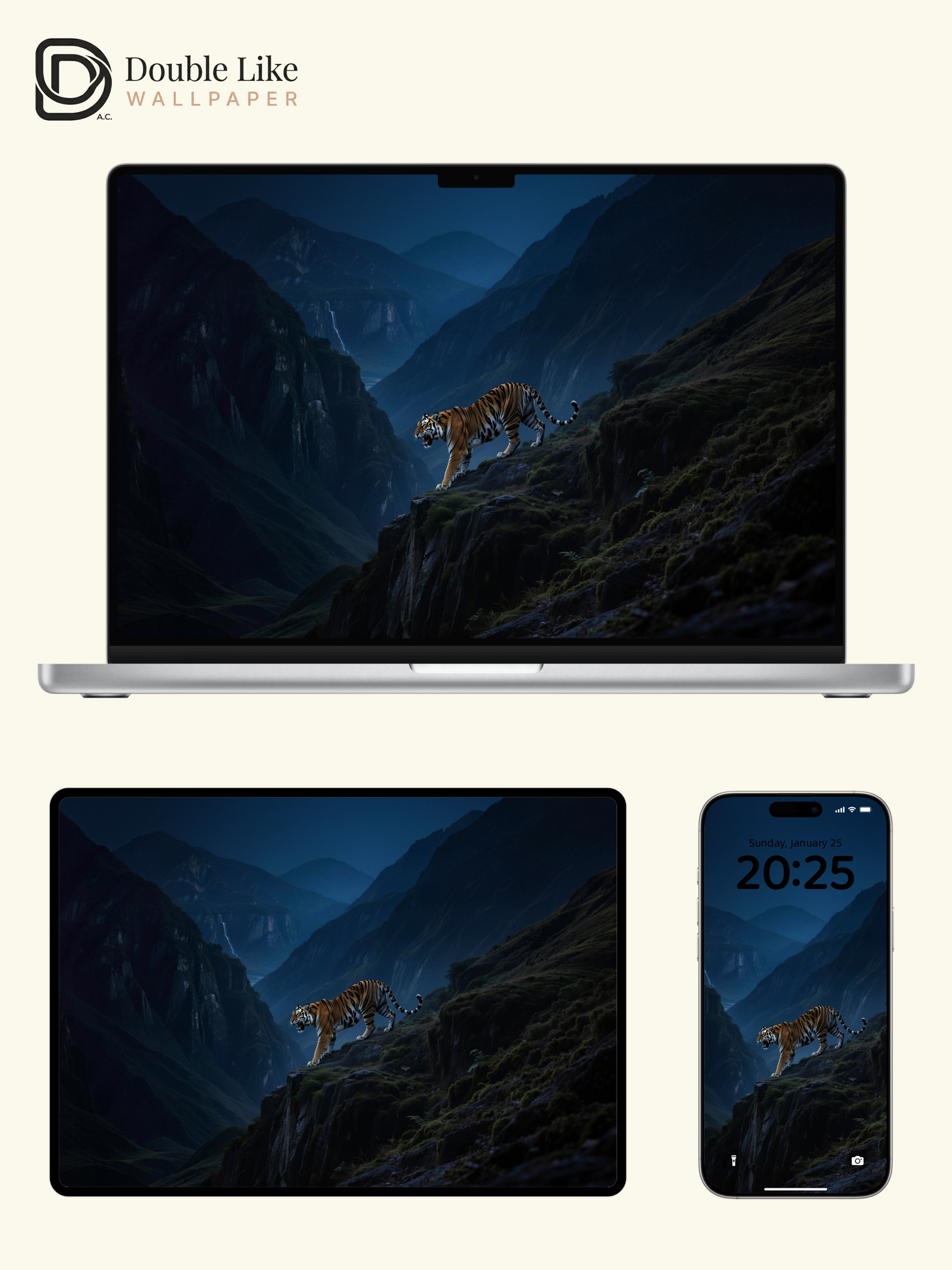 Night Cliff Tiger Motivational Mountain Scenery Wallpaper Pack [#LFHL30423]