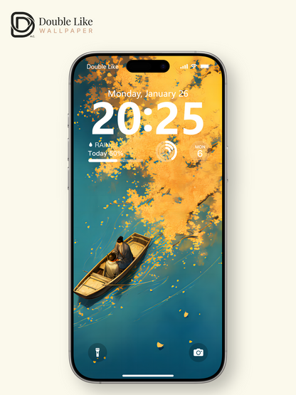Autumn Gingko River Boat Dreamy Aesthetic Wallpaper Pack [#WGF003]