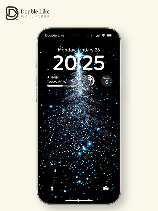 Glowing Blue Christmas Tree Starry Night Digital Art Wallpaper Pack [#ZJY531]