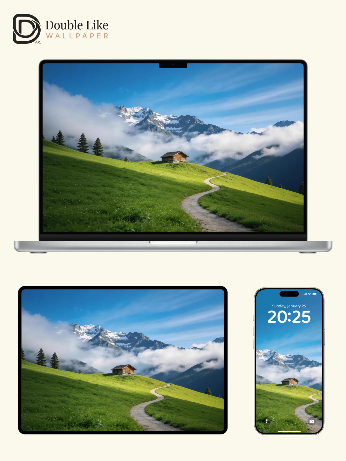 Alpine Meadow Cottage & Snowy Mountain Trail Aesthetic Wallpaper Pack [#JJ230916]