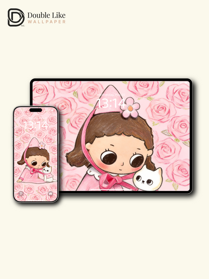 Pink Rose Dream · A Soft Moment With My Little Cat Wallpaper Pack [#JJ388]