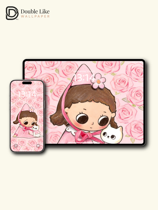 Pink Rose Dream · A Soft Moment With My Little Cat Wallpaper Pack [#JJ388]