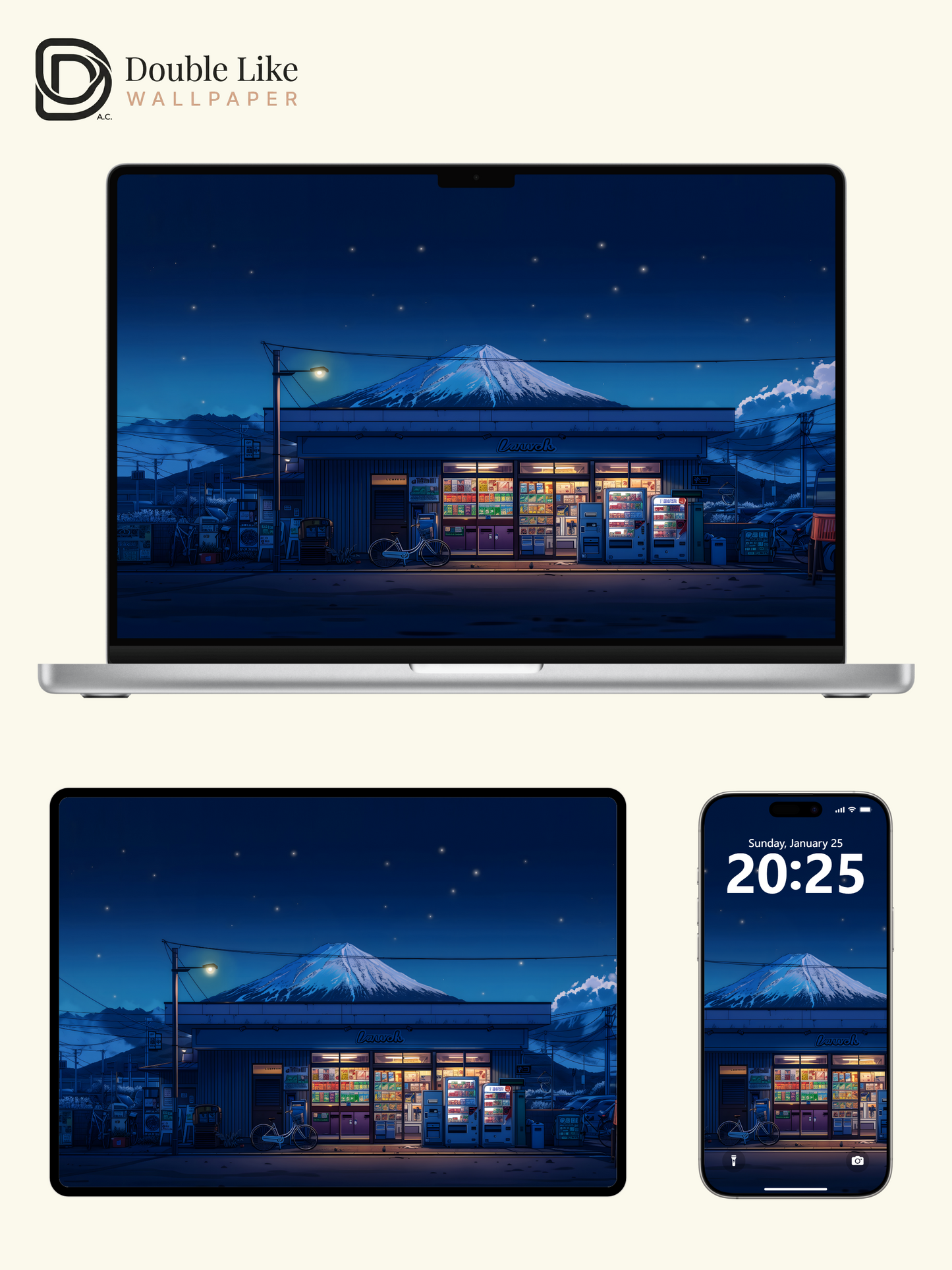 Starry Night Mount Fuji Japanese Store Anime Cozy Aesthetic Wallpaper Pack [#WGF094]