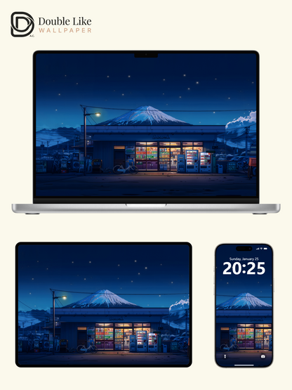 Starry Night Mount Fuji Japanese Store Anime Cozy Aesthetic Wallpaper Pack [#WGF094]