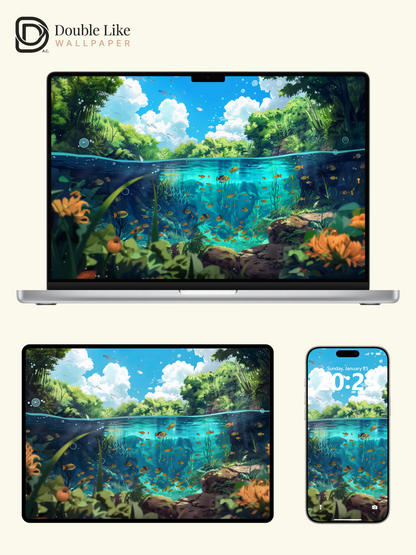 Dreamy Underwater Forest River Anime Aesthetic Wallpaper Pack [#WGF031]