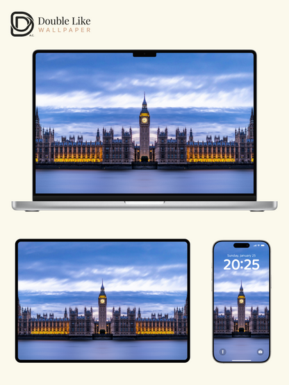 London Big Ben & Westminster Palace Symmetrical Blue Hour Wallpaper Pack [#JJ230805]