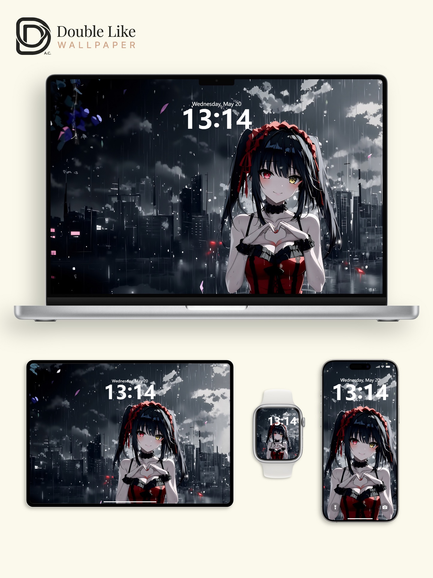 Gothic Anime Girl Rainy City Heart Gesture Dark Aesthetic Wallpaper Pack [#WGF024]