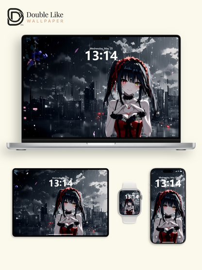 Gothic Anime Girl Rainy City Heart Gesture Dark Aesthetic Wallpaper Pack [#WGF024]