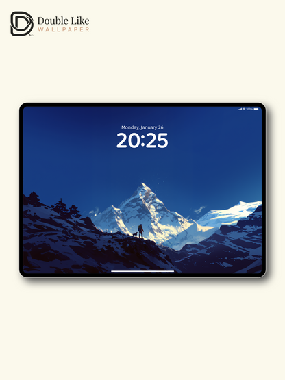 Majestic Snowy Mountain Peak Hiking Adventure Illustration Wallpaper Pack [#JJ1313]