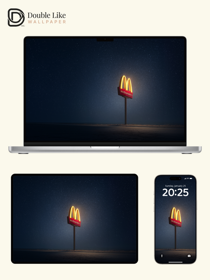 Starry Night Highway Glowing McDonald's Sign Aesthetic Wallpaper Pack [#JJ21013]
