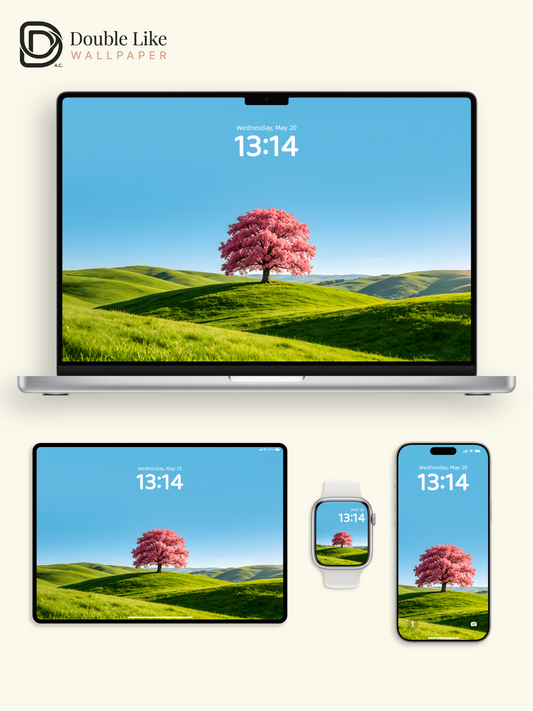 Minimalist Pink Tree Green Hill Aesthetic Spring Nature Wallpaper Pack [#ZMY520]