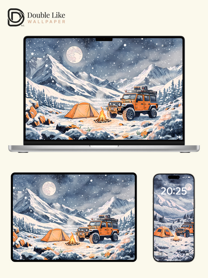 Cozy Winter Camping Mountain Adventure Digital Art Wallpaper Pack [#LFHL1022]
