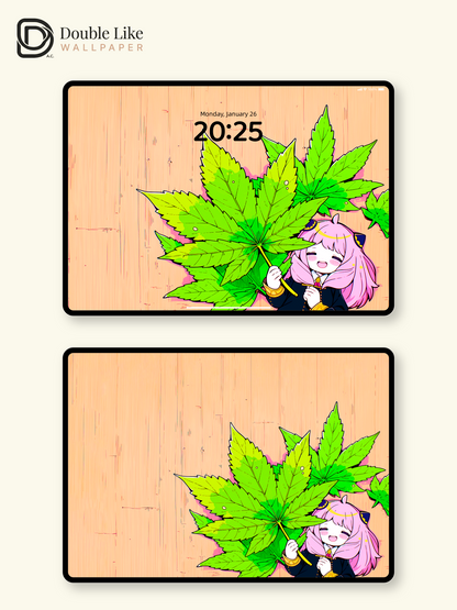 Kawaii Anime Girl Big Maple Leaf Aesthetic Digital Wallpaper Pack [#HW1460]