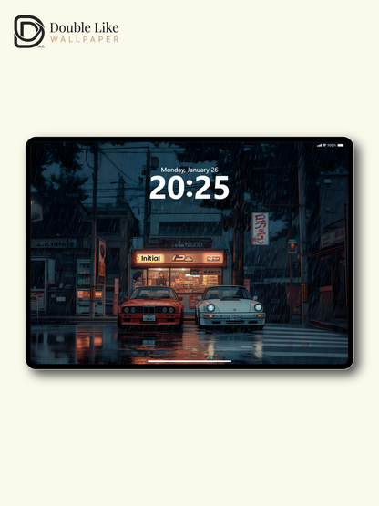 Rainy Japanese Street Vintage Cars Cinematic Aesthetic Wallpaper Pack [#WGF115]