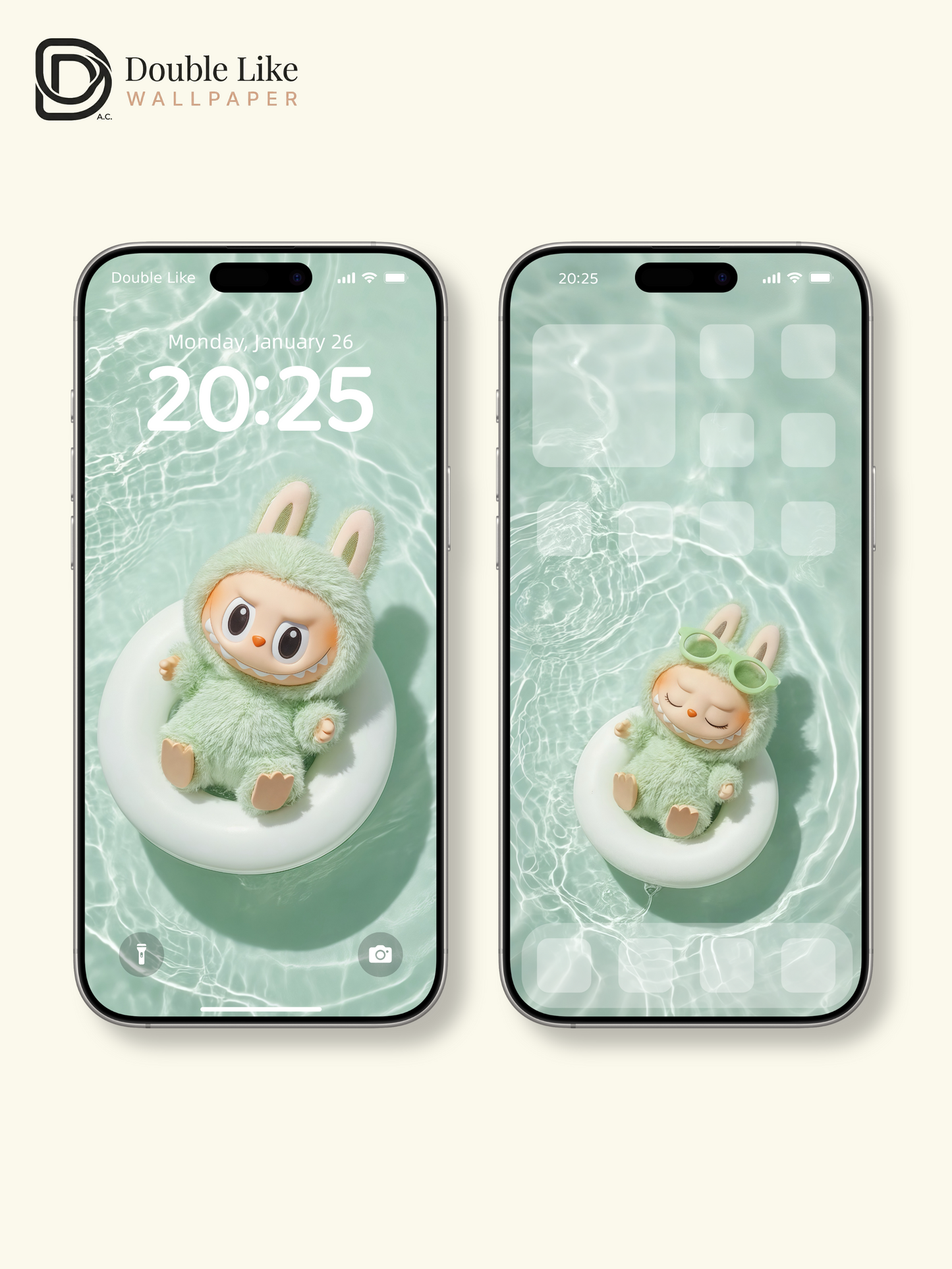 Mint Pool Bunny Summer Floating Healing Wallpaper Set [#JJ46]
