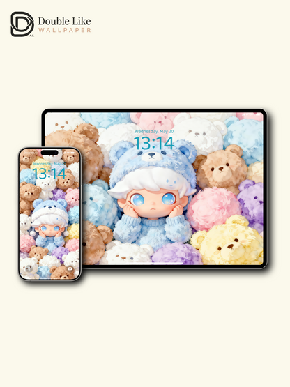 Cute 3D Teddy Bear Fluffy Kids Aesthetic Wallpaper Pack for iPhone and iPad [#JJ261]