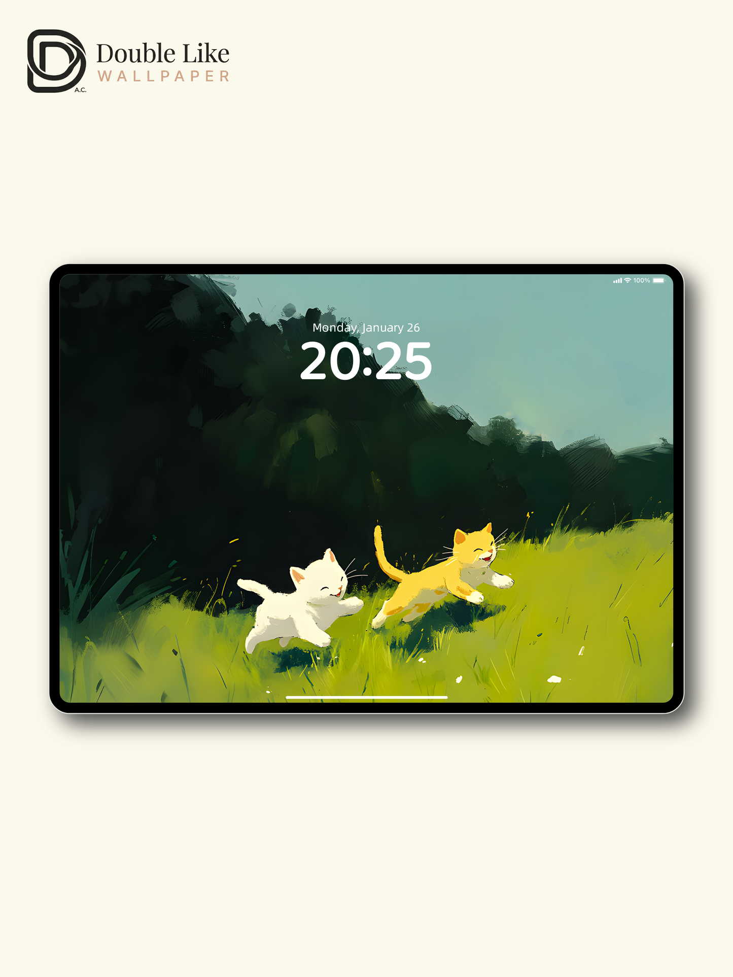 Happy Kittens Running On Grass Cute Art Full Wallpaper Set [#ZMY000]