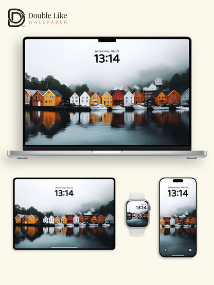 Nordic Nordic Fjord Colorful Village Misty Lake Aesthetic Wallpaper Pack [#ZMY079]