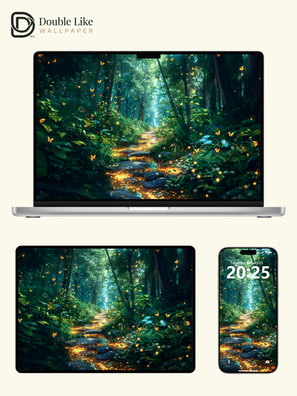 Enchanted Butterfly Forest Glowing Path Fantasy Wallpaper Pack [#WGF060]