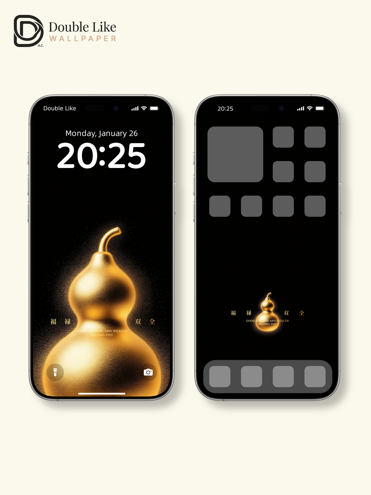 Golden Gourd & Black Minimalist Aesthetic Wallpaper Pack [#JJ230906]