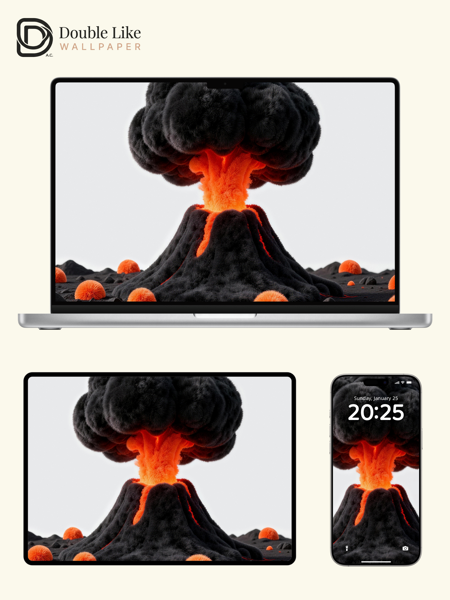 Fluffy Felt Dreamy Volcano Eruption Creative Minimal Aesthetic Illustration Wallpaper Pack [#LFHL30420]
