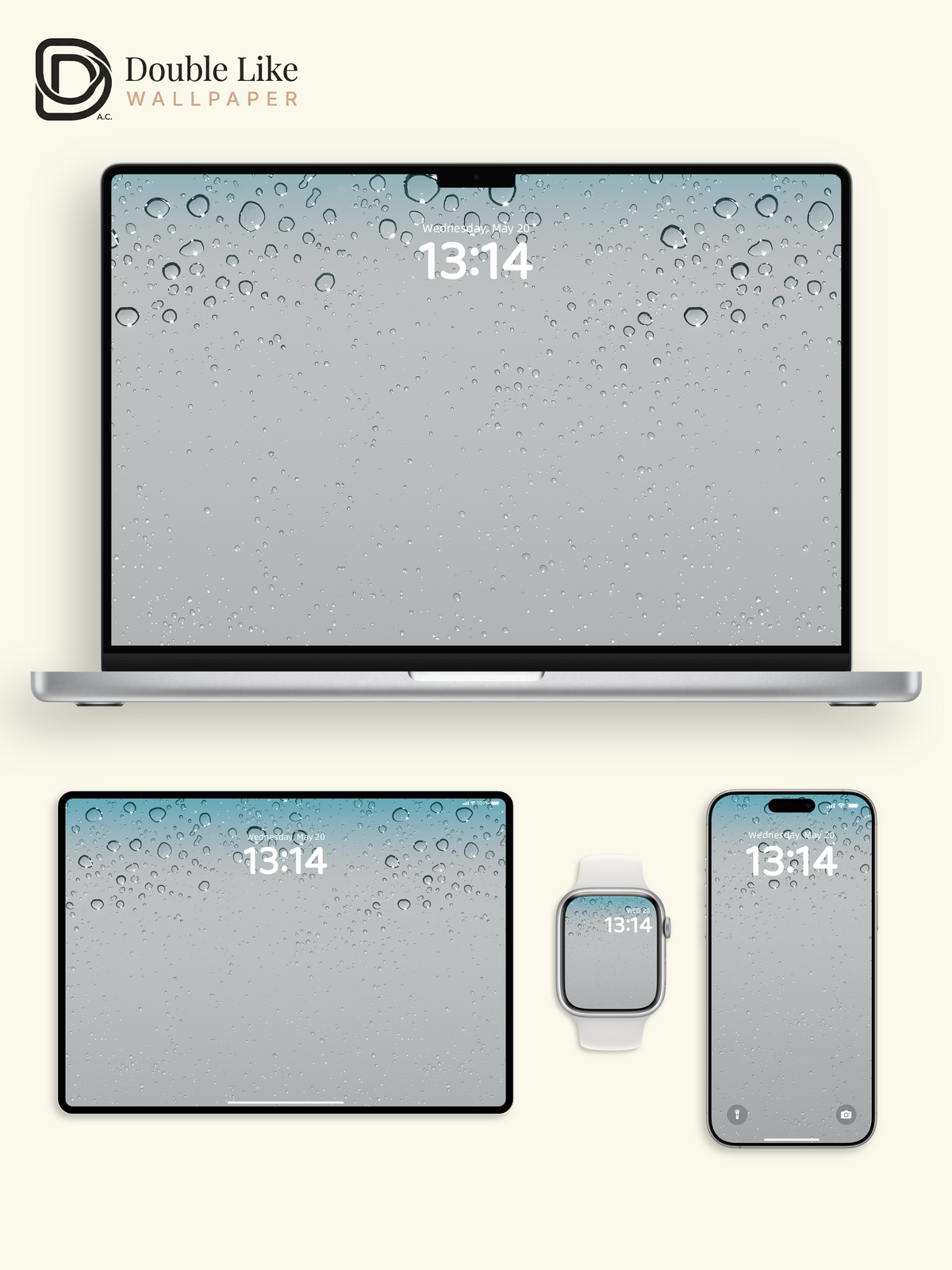 Classic Water Droplets Frosted Glass Minimalist Aqua Blue Aesthetic Wallpaper Pack [#ZMY228]