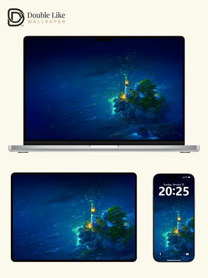 Glowing Lighthouse Ocean Digital Art Dreamy Wallpaper Pack [#WGF038]