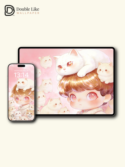 Dreamy Star Cat World 💗 Cute Aesthetic Phone & Tablet Wallpaper Set [#JJ340]