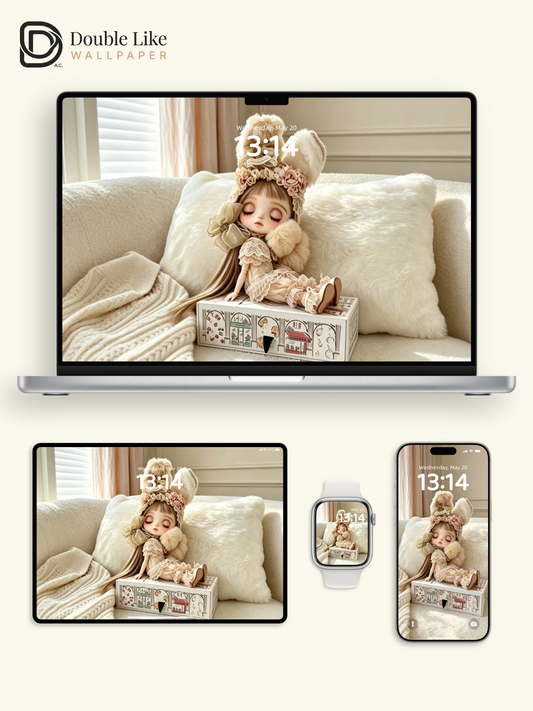 Vintage Bunny Ear Blythe Doll Cream Beige Dreamy Aesthetic Wallpaper [#HWWs005]