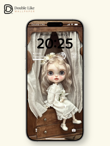 Healing Vintage Blythe Doll In Wooden Cabinet Aesthetic Wallpaper [#HWWs009]