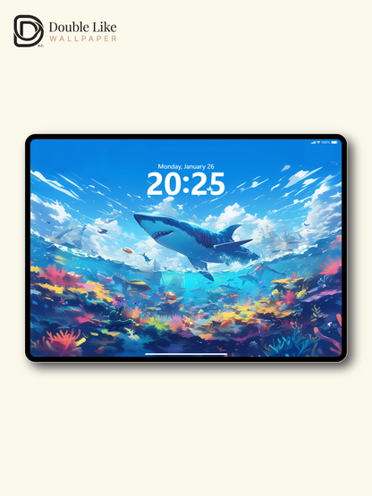 Vibrant Ocean Shark Coral Reef Anime Aesthetic Wallpaper Pack [#WGF032]