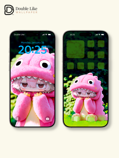Cute Pink Dinosaur Onesie Anime Character Wallpaper Pack [#GG1409]