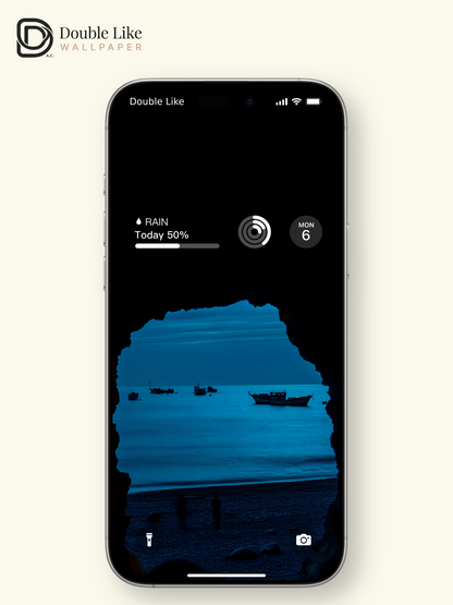 Combined Product Name: Cave Framed Deep Blue Sea Lone Fishing Boat Lonely Calming Atmospheric Cool Tone Ocean Landscape Full-Device Wallpaper Pack [#ZMY029]