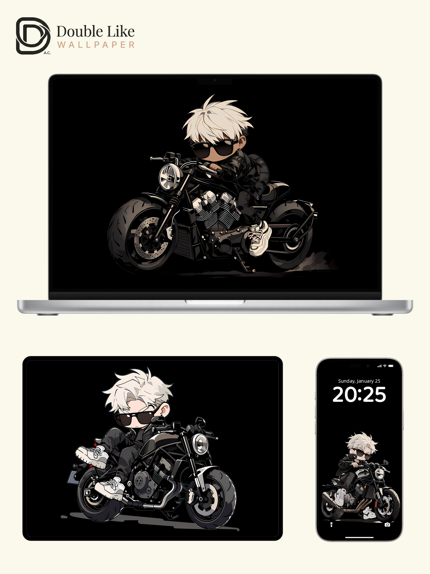 Dark Chibi White Hair Biker Boy Art Wallpaper Pack For Phones, Tablets & Desktops [#LFHL1047]