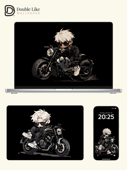 Dark Chibi White Hair Biker Boy Art Wallpaper Pack For Phones, Tablets & Desktops [#LFHL1047]