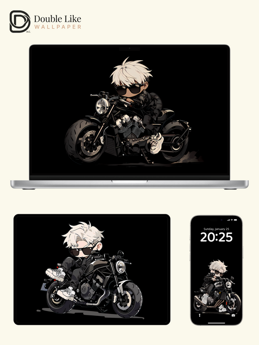 Dark Chibi White Hair Biker Boy Art Wallpaper Pack For Phones, Tablets & Desktops [#LFHL1047]