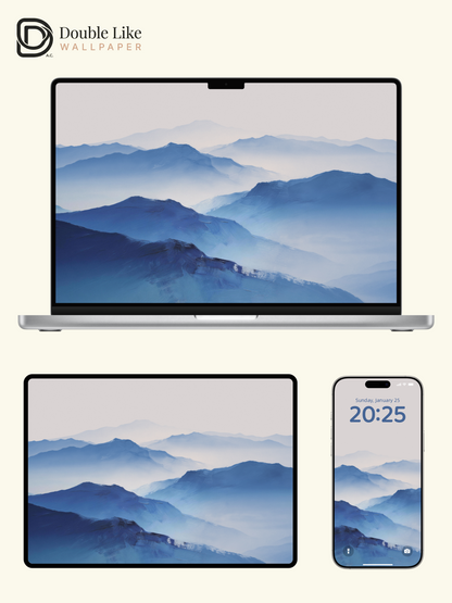 Misty Blue Layer Mountain Oil Painting Aesthetic Wallpaper Pack [#LFHL30508]