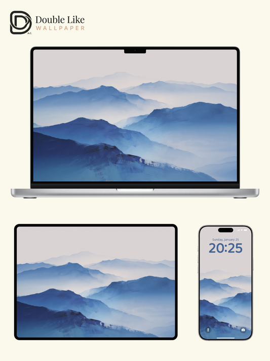 Misty Blue Layer Mountain Oil Painting Aesthetic Wallpaper Pack [#LFHL30508]
